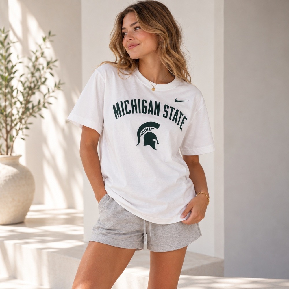 Nike Michigan State College T Shirt Womens XL White Spartans Gameday Sporty NCAA